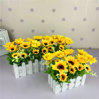 Fake flower potted decoration simulation flower set wooden fence decoration floral ornaments living room compartment plastic silk flower