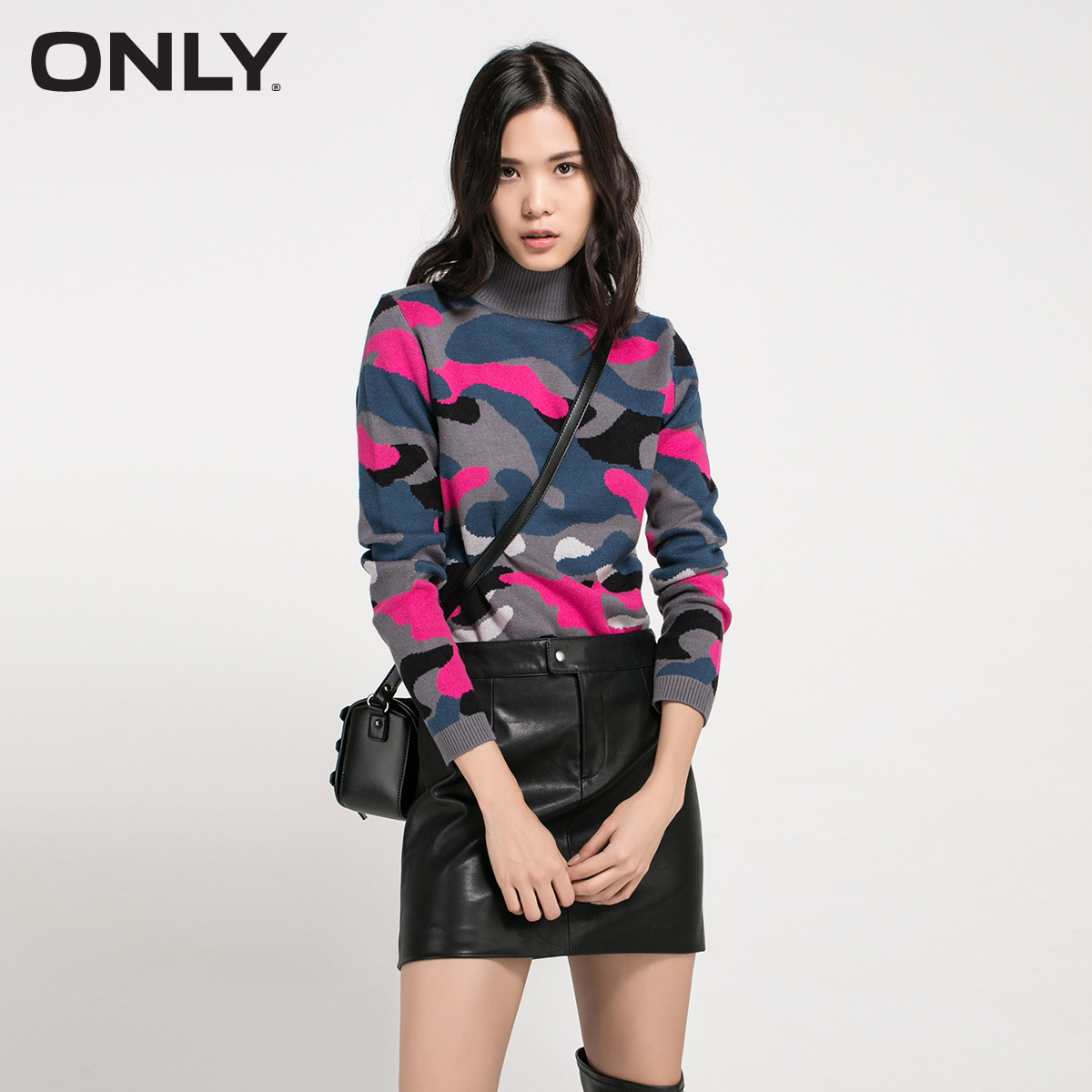 ONLY2016春装新品PU修身按扣拉链门襟半身裙女L|11616S003