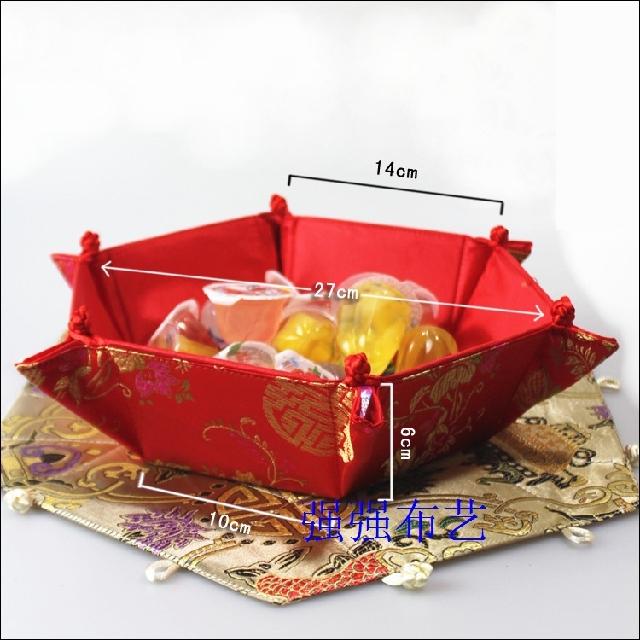 Fruit Pan Fruit Basket Hexagonal Storage Basket Snacks Plate Wedding Happy Sugar Silk Debris Basket Chinese Vintage Brocade