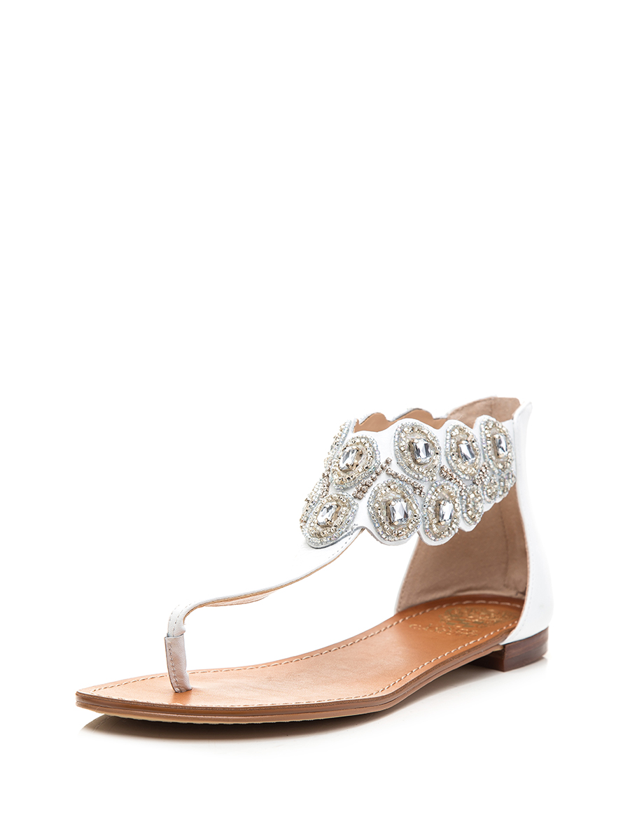 VINCE CAMUTO 白色切面晶钻装饰夹脚凉鞋