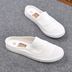 ເກີບໃຫມ່ເກົາຫຼີສີຂາວ, shell flat canvas shoes for women, Korean version of slip-on slip-ons, Baotou women's slippers, sandals