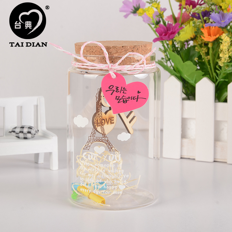 New love heart lock cylinder cylinder beer transparent wishes bottle Lucky star bottle Gift