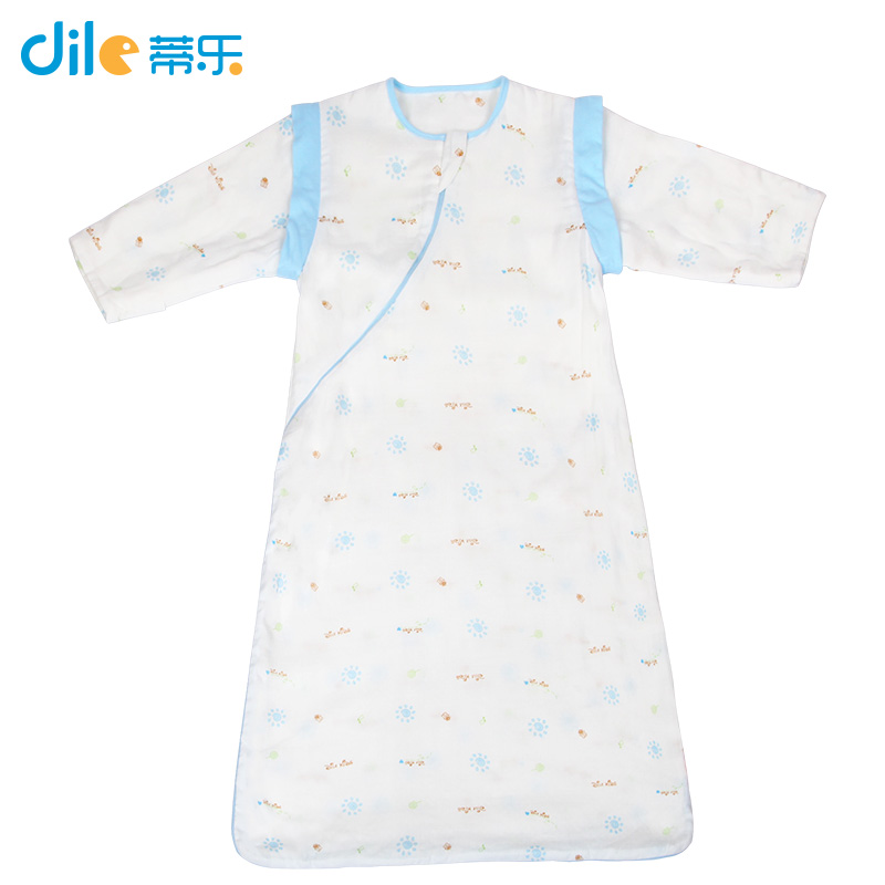 蒂乐夏季宝宝婴儿睡袋儿童防踢被薄款纱布睡袋春夏可拆袖DL429