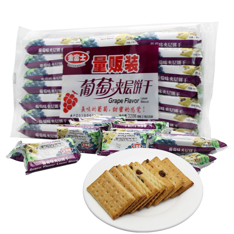 【天猫超市】金富士 量贩装葡萄夹层饼干320g美味甜蜜的感觉○