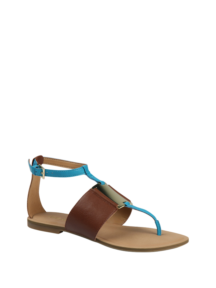 Nine West/玖熙 拼色T字带拼皮平底凉鞋