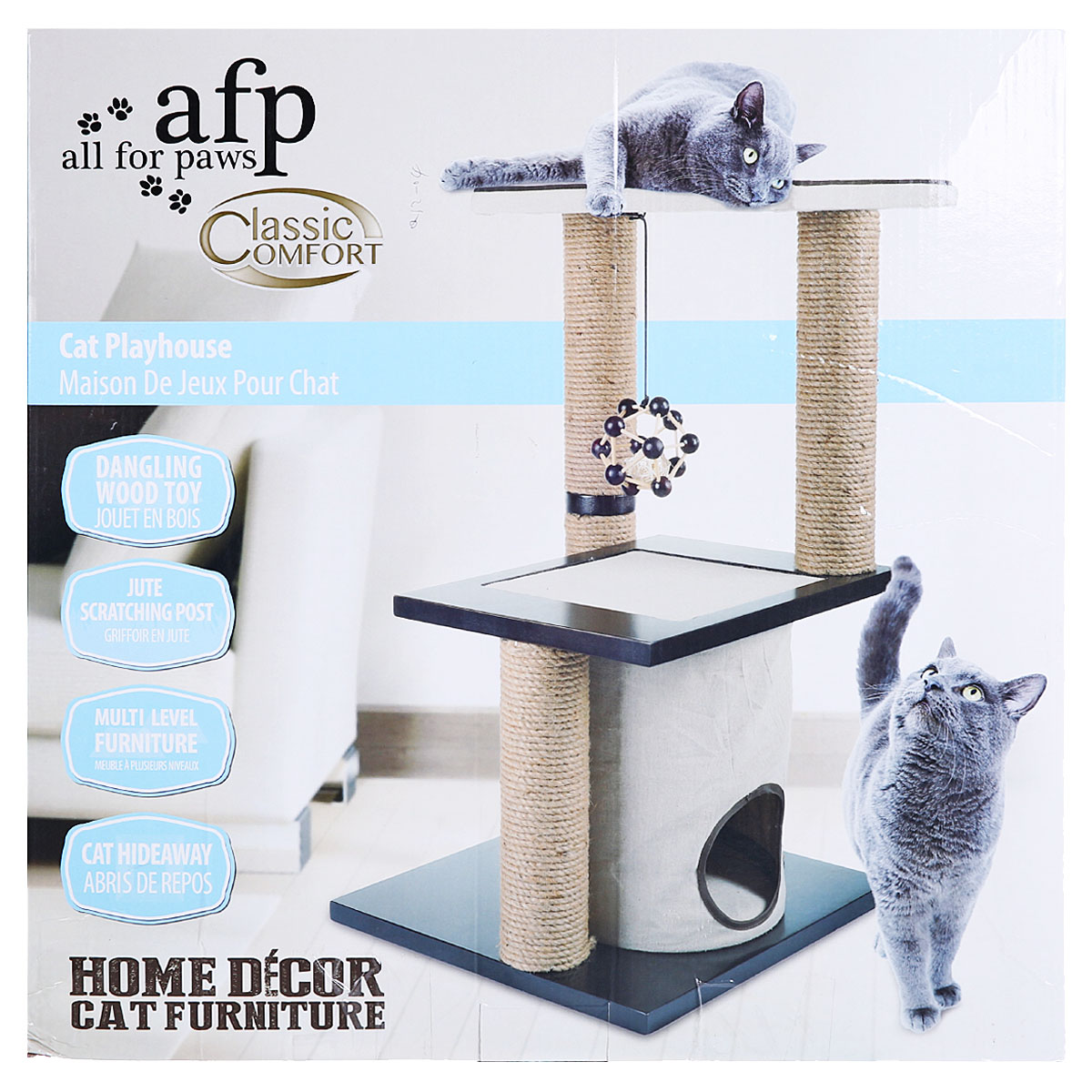 波奇网 宠物用品猫窝猫爬架AFP经典舒适 二层带猫窝猫爬架含扰球