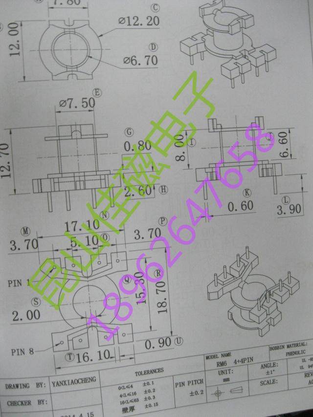 Large amount of discount transformer inductance bakelite rm6 skeleton 4 4 row spacing 15 3
