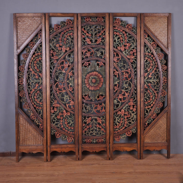 Thai handicraft furniture solid wood carved screen partition Southeast Asia living room high-end folding screen hotel room decoration
