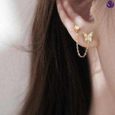 Ear hanging multi-use ear needle multi-eye earring semi-round temperament versatile ear ring French cold style personality earring butterfly