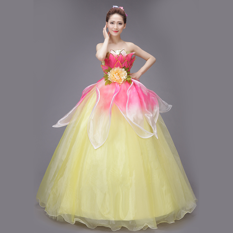 Flower stage costume Performance costume Large swing tutu bandeau dress Catwalk dance party dance square dance costume