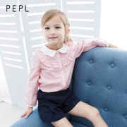 PEPL Trẻ Em Bé Kids Gái 18 Mùa Xuân Mới Sóng Cổ Áo Sơ Mi Cô Gái Dài Tay Áo Polka Dot Bông Áo Sơ Mi