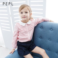 PEPL Trẻ Em Bé Kids Gái 18 Mùa Xuân Mới Sóng Cổ Áo Sơ Mi Cô Gái Dài Tay Áo Polka Dot Bông Áo Sơ Mi áo sơ mi lót lông trẻ em