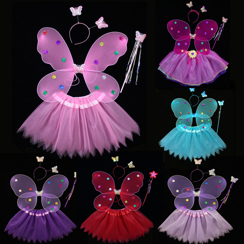 The Halloween Children's Performance Costume Fairy Dress Dress Butterfly Skirt Wing Hair Stirrup Short Skirt Suit