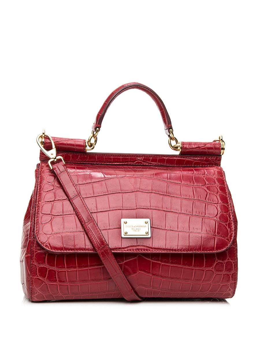 Dolce&Gabbana 红色鳄鱼纹理铭牌饰手提肩包
