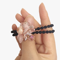 Korean handmade fabric Hair Rope Crystal Flowers Double Leather Gluten Head Rope Fashion Mori Woman Little Fresher Hair Accessories Horsetail Head Stirrup
