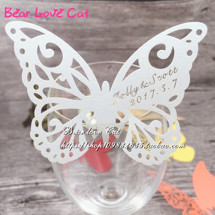 Exquisite hollowed-out butterfly paper wine glass Cake wedding cake Decorative Paper Wine Glass Wine Glasses card seats Card table cards 50 pieces