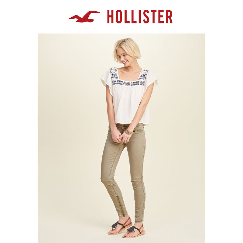 Hollister 2016春装新款 脚踝拉链斜纹布裤装 女 118231