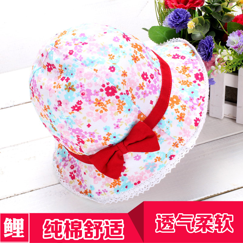 婴儿帽子宝宝遮阳帽夏秋儿童太阳帽防晒帽子小碎花大蝴蝶结盆帽05