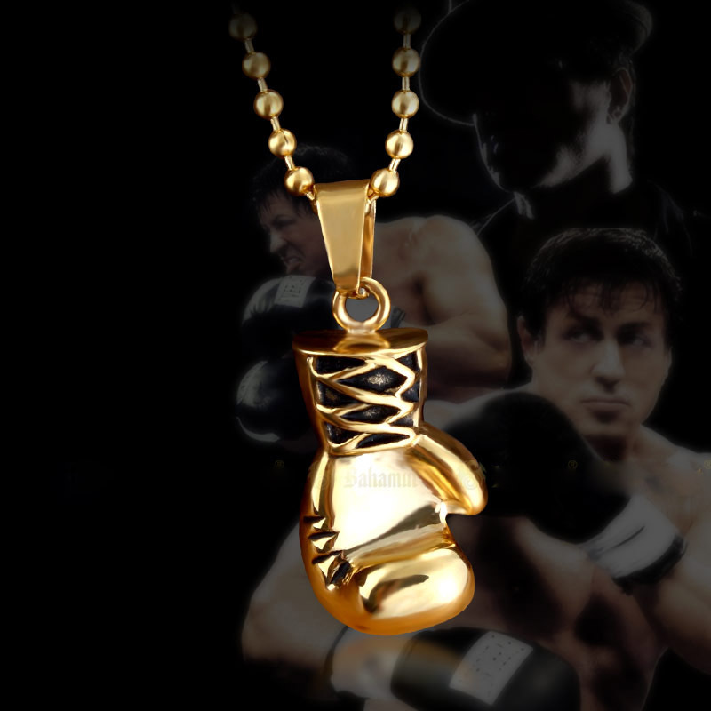 Titanium Macho Jewelry Rocky Stallone Rocky/Rocky Gloves Pendant Necklace Boxing Gloves Necklace