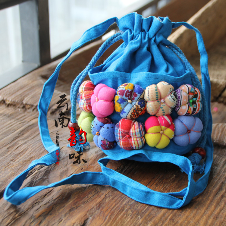 Yunnan Nationalities Wind Cloth Bag Handmade Pumpkin Mobile Phone Bag DIY Cloth Art Small Bucket Bag Casual Twill Cross Zero Wallet