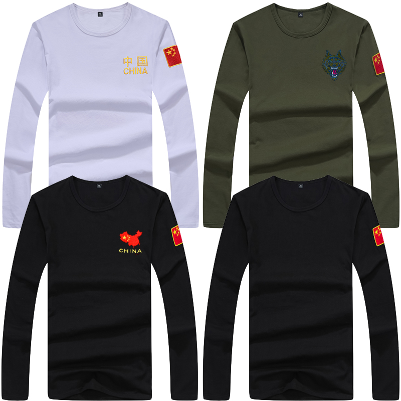 Chinese soldiers wolf head military uniform men's embroidery Men's army long sleeve military fan slim clothes Special forces T-shirt