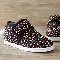 Winter cotton ladies warm flat and Moon shoes Velcro fabric bottom pregnant women mother soft bottom comfortable cotton shoes