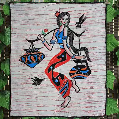 Medium batik painting cotton wall hanging ethnic craft gift decoration home fabric Mural bar dining room decoration hanging painting water