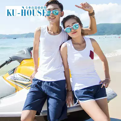 Couple vest beach wear men and women seaside honeymoon couple decoration pure cotton spring and autumn sleeveless couple beach suit