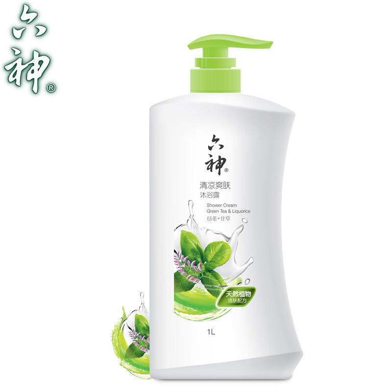 【品牌直销】六神清凉爽肤沐浴露（绿茶+甘草）1L家庭装 深层滋养