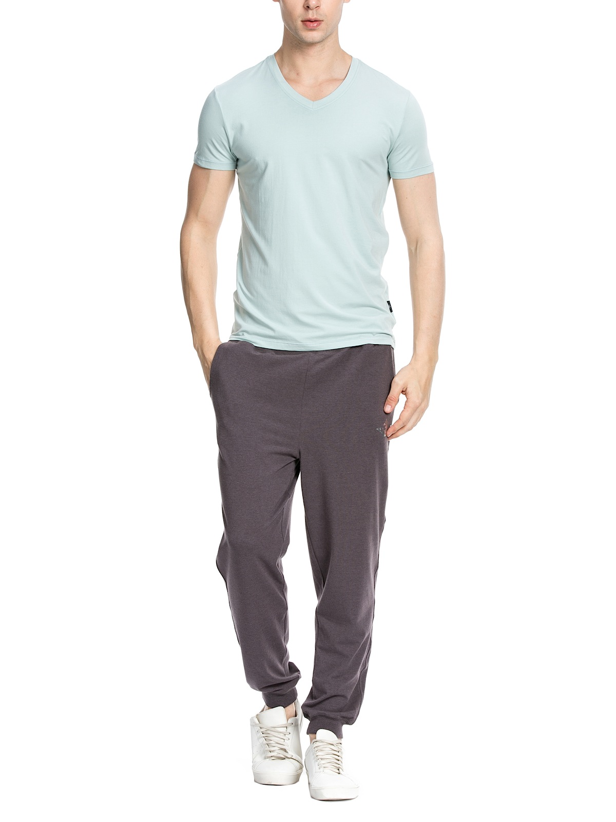 ROYAL VELVET|浅绿色经典棉莫V领短袖T恤