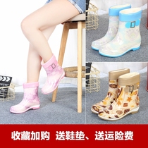 New autumn and winter fashion water shoes rain shoes non-slip waterproof rubber shoes womens Korea velvet warm mid-tube rain boots womens boots