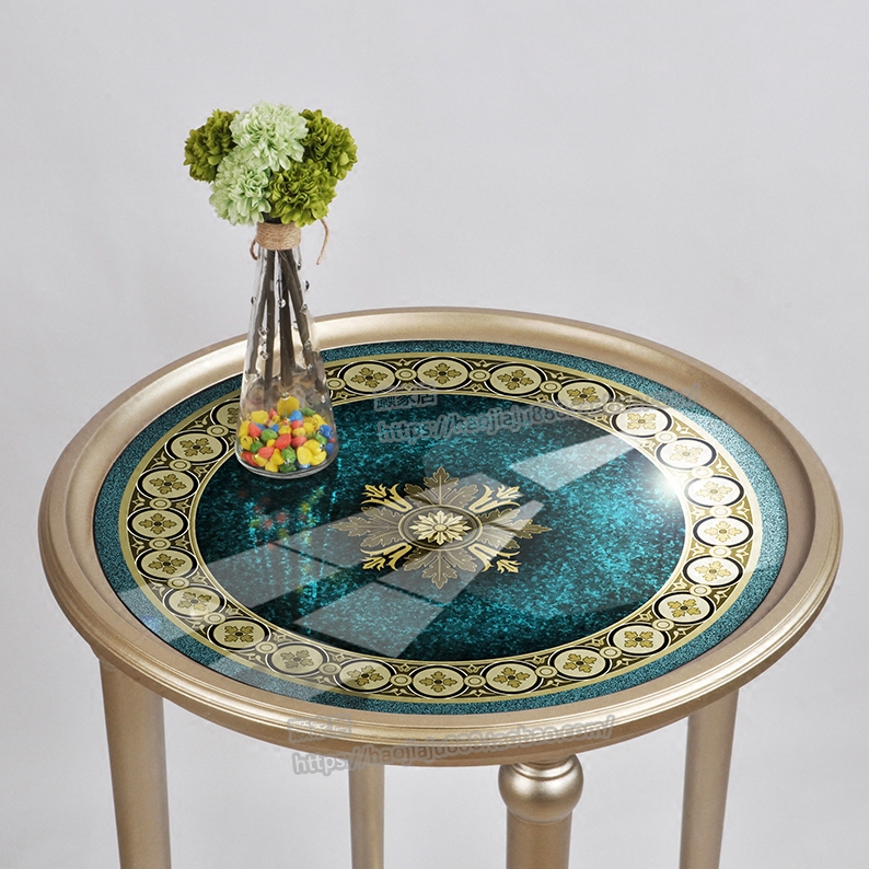 American side several light luxury glass corner several mesh red wooden round several European living room sofa side table small tea table