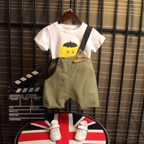 2021 new childrens clothing summer baby belt pants set Boys short sleeve foreign gas small children 1234-5 years old summer