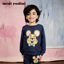 Mini Rodini Deep Blue Mouse Childrens clothing childrens clothing male and female childrens baby round-shirt long sleeve blouses