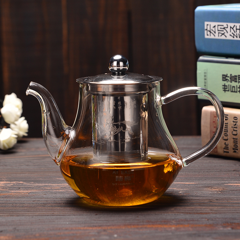 Figure 8 transparent heat - resistant glass teapot flower pot with stainless steel filter tank with tea, elegant cups