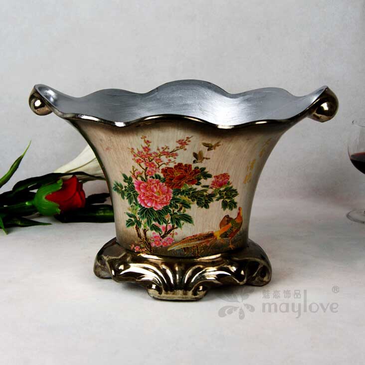 Hand Painted Flower Bird Containing Box Ceramic Storage Tank Flowers Pan Advanced Trash Can Upscale Fashion Creative Trash Can