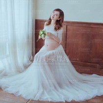 253 Pregnant women photo photography Korean version of fairy lace yarn skirt photo studio to take pregnant photos big belly photos clothing rental