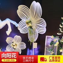 2021 New wrought iron Sun Flower Road lead wrought iron flower with Pole Road lead Welcome stage wedding props