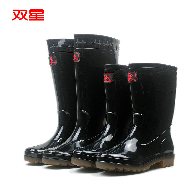 Double star middle tube rain shoes men's high tube rain boots spring and autumn overshoes thick water shoes acid resistant alkali mining boots labor protection water boots