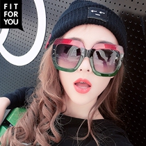 European and American net red big frame flash diamond color transparent fashion cover face thin face anti-UV sunglasses sunglasses womens tide
