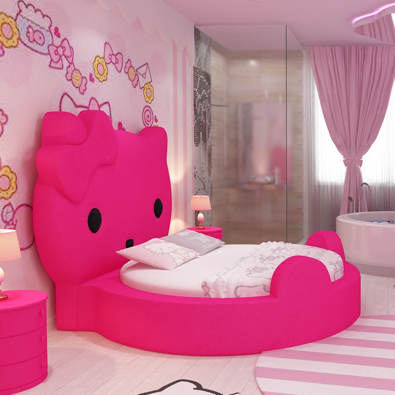 Hello kitty Bed Hello Kitty Round Bed Pink Princess Bed Theme Hotel Double Bed Homestay Round Bed
