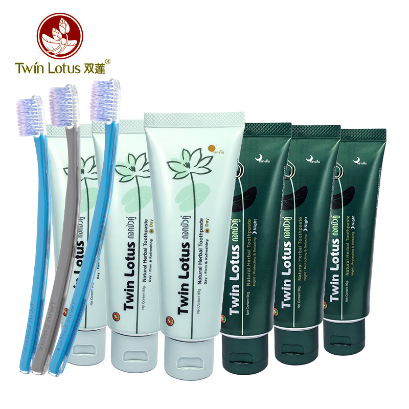 泰国双莲早晚牙膏180g*3盒内附牙刷
