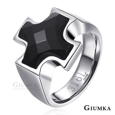 台湾官网直邮进口【GIUMKA个性潮男】十字黑玛瑙德国精钢戒指