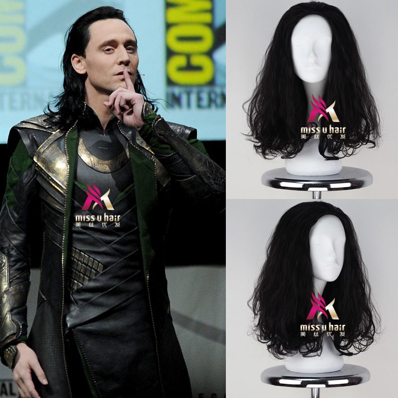 Meisiyoufa Avengers Thor Loki Black Curly Hair Halloween Cosplay Anime Wig