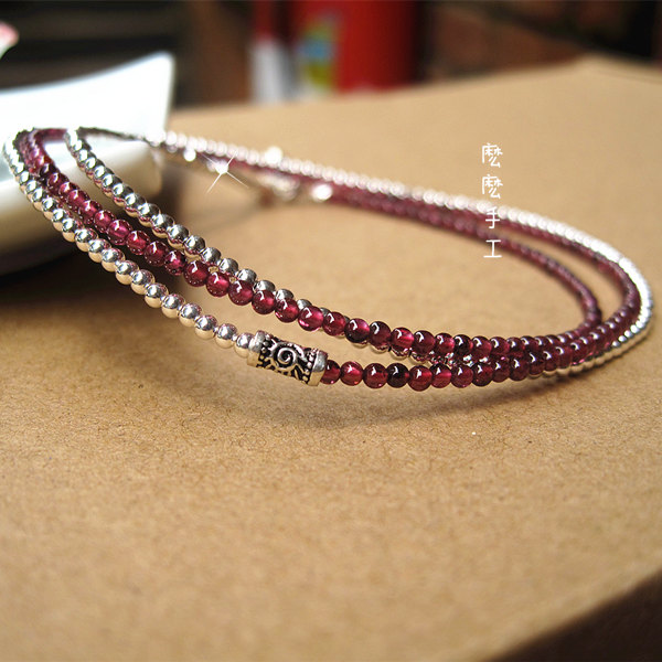 For peace and health) red rope waist ultra-fine natural garnet waist rope 999 Silver Silver female
