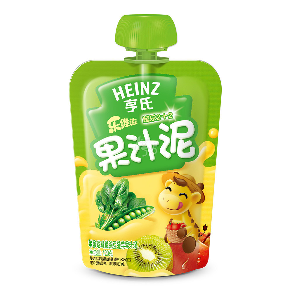 Heinz/亨氏 乐维滋 蔬乐2+2果汁泥 苹果猕猴桃+豌豆蔬菜 120g/袋