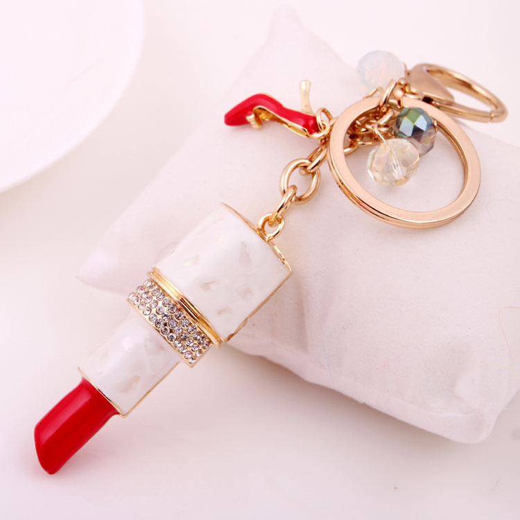 Rhinestone ins Lipstick Car Keychain for Women, Cute Korean Creative Bag Pendant Key Chain Ring, Girly Gift