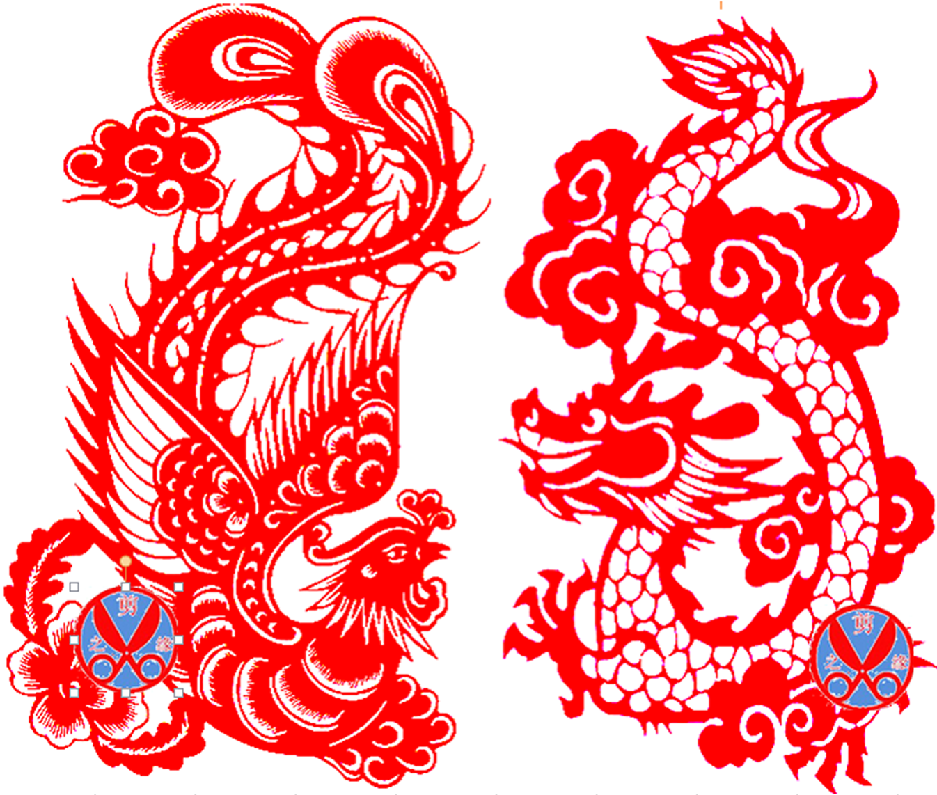 Dragon Phoenix Big Number Cut Paper Pure Handmade Wedding Adornment Window Flowers China Traditional Culture Gift Dragon Phoenix