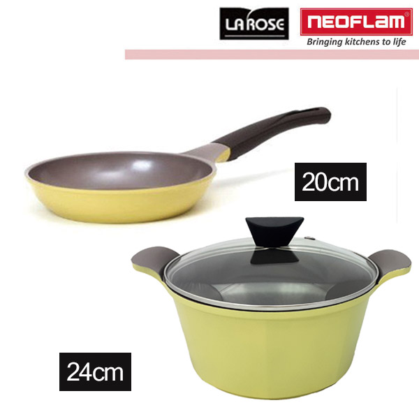 《韩国锅具超值组》【NEOFLAM】陶瓷不沾汤锅 EC-VE-C24-Y 玫瑰锅