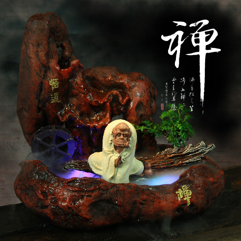 TQJ monk swing piece resin small sandy Mass creative fake mountain flowing water fountain home craft gift pendulum decoration Chinese living room table